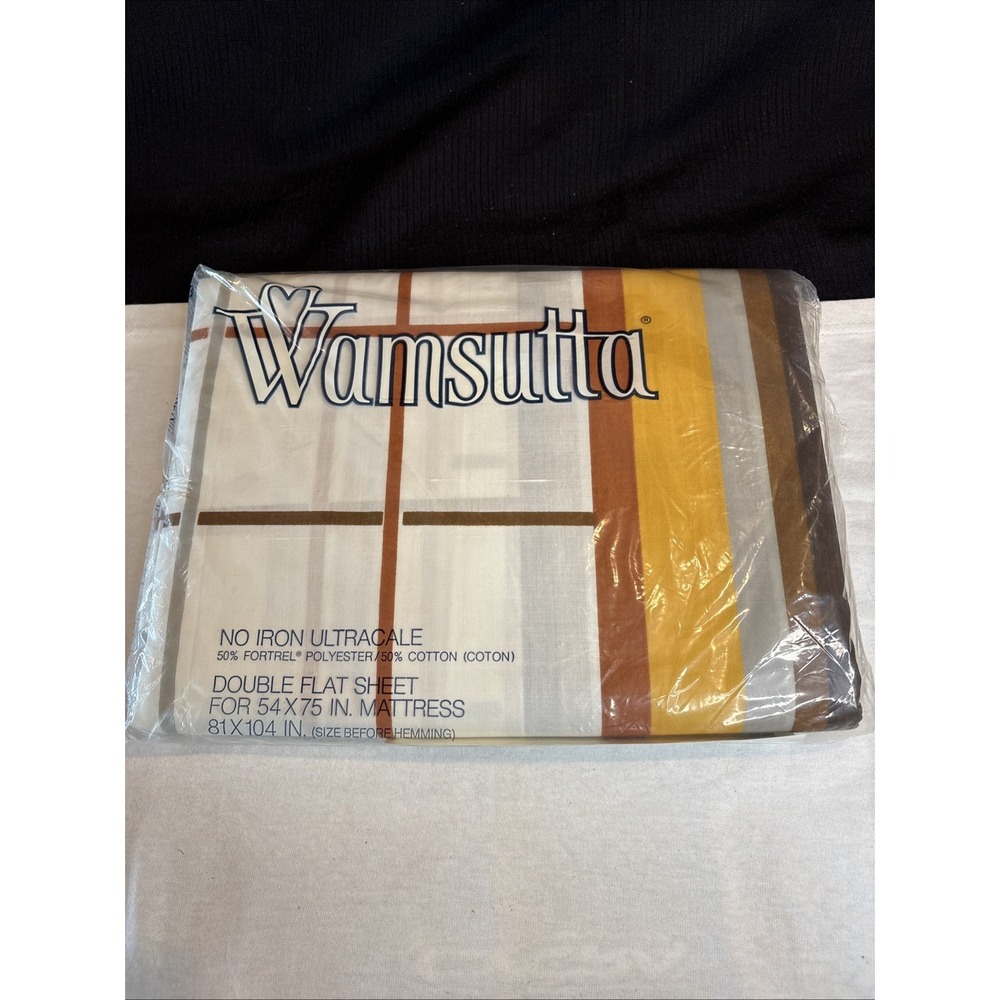 Wamsutta Double Flat Sheet Ultracale Strada Vintage Yellow Stripe NOS 81x104